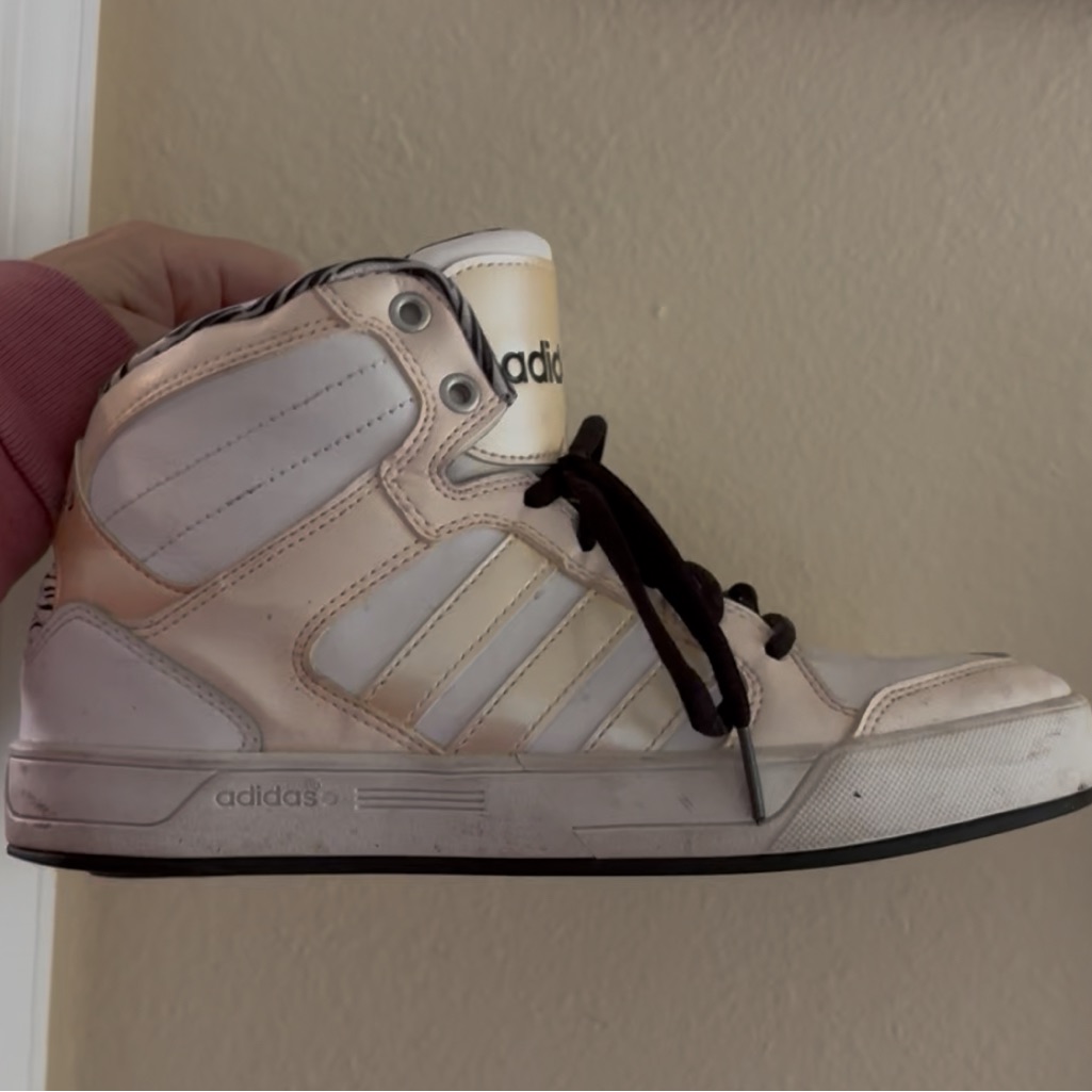 Adidas Cream And Black High-Top Sneakers